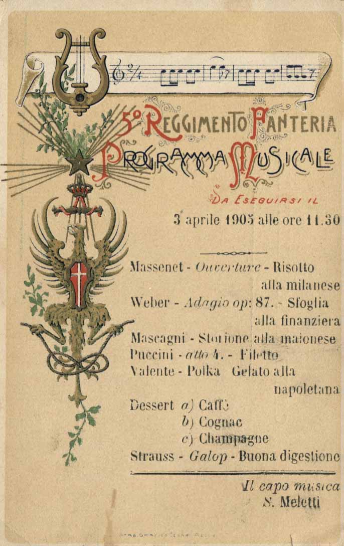 5° Reggimento Fanteria. Programma musicale da eseguirsi il 3 aprile 1905